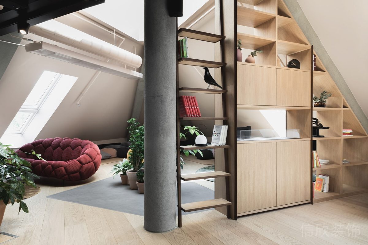 原木風墻體隔斷辦公室休息區(qū)裝修