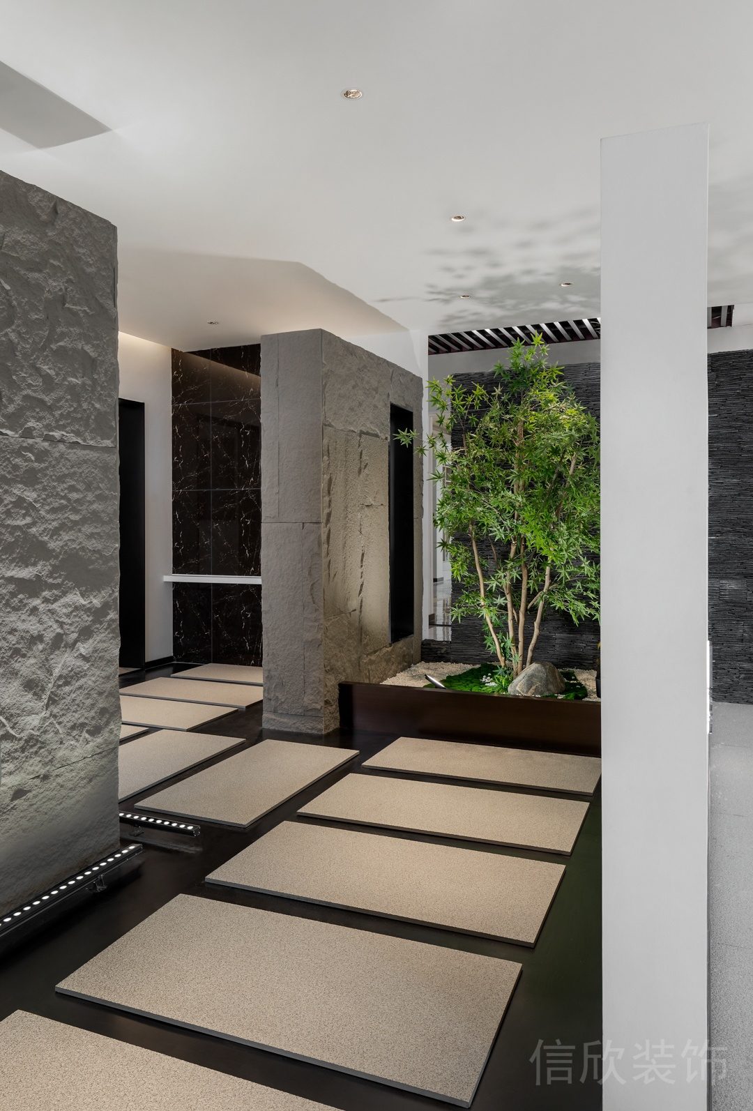 辦公室過道地臺(tái)效果圖綠化微景觀日式效果