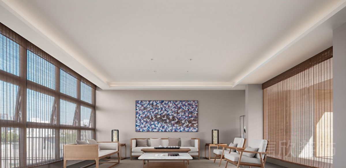 辦公室會(huì)議室裝修效果圖鏤空竹編百葉窗裝修