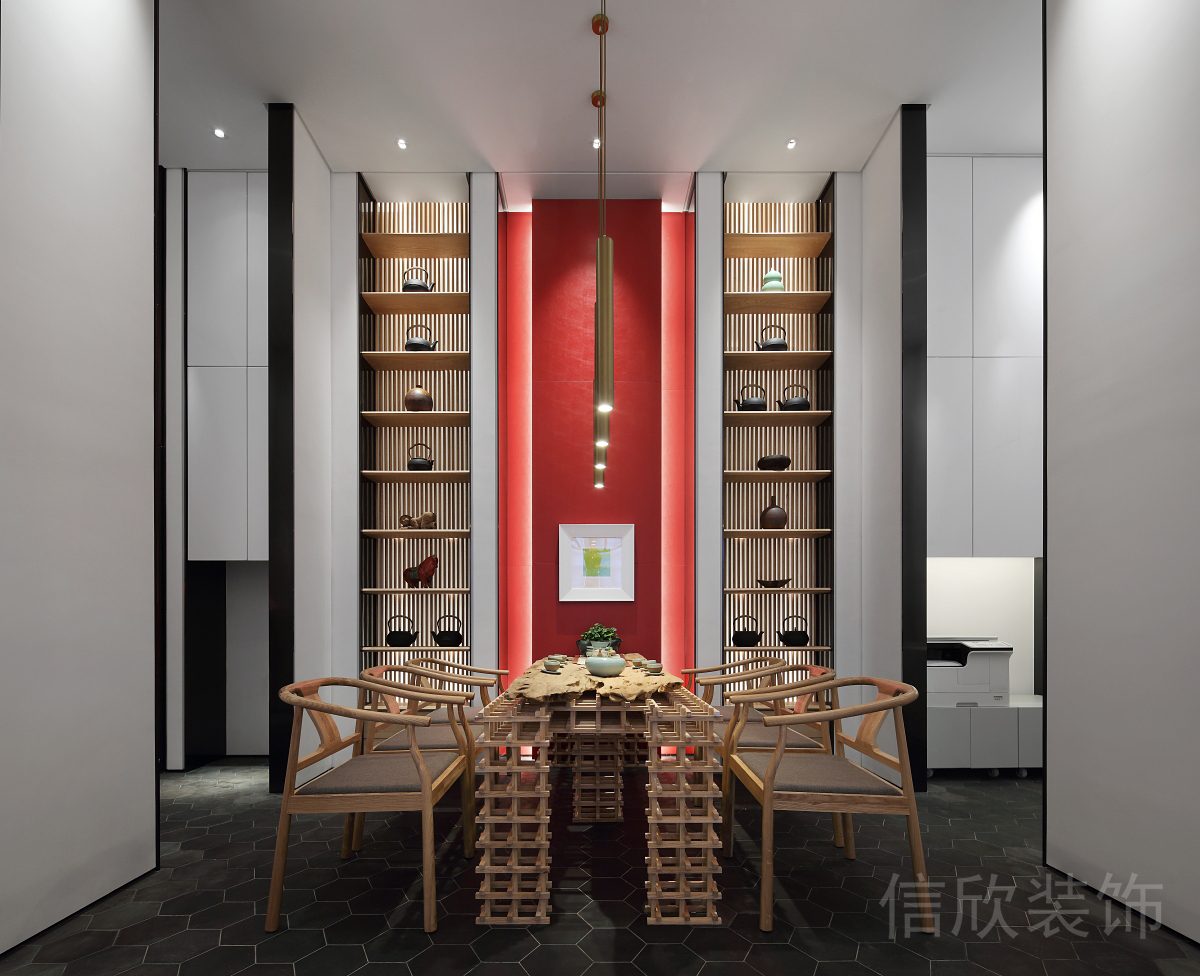 辦公室洽談室中式風(fēng)對(duì)稱式設(shè)計(jì)茶水間裝修