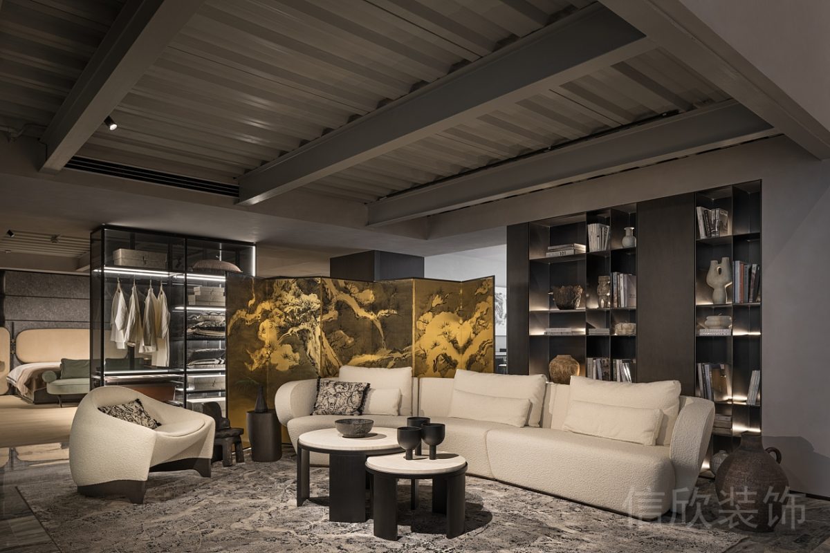 古典神話畫(huà)屏風(fēng)設(shè)計(jì)透明玻璃白色燈條置物柜辦公室裝修設(shè)計(jì)圖