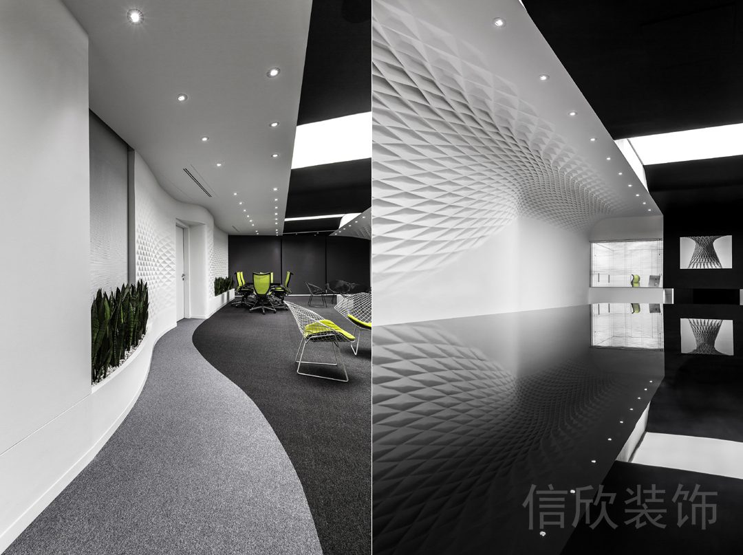 黑白色調(diào)弧線地板設(shè)計地毯效果圖裝修辦公室走廊設(shè)計圖