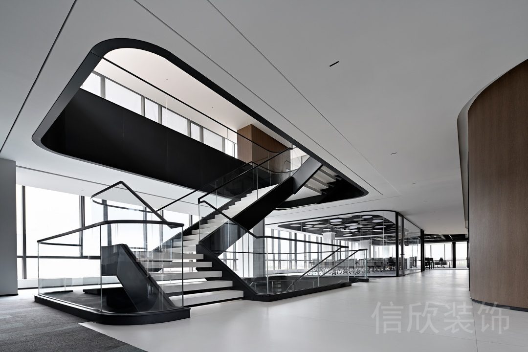 黑白色調(diào)現(xiàn)代簡(jiǎn)約風(fēng)辦公室裝修設(shè)計(jì)效果玻璃半墻隔斷