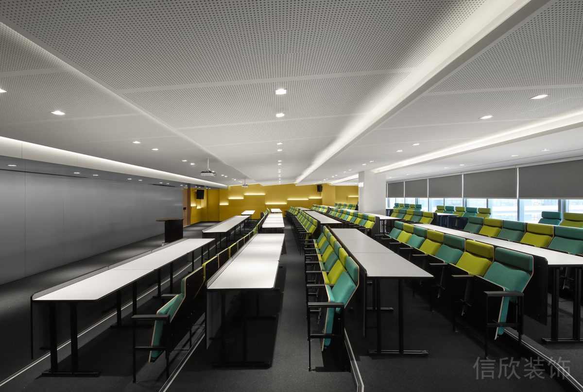 黃綠撞色設(shè)計辦公室折疊座椅會議室裝修設(shè)計