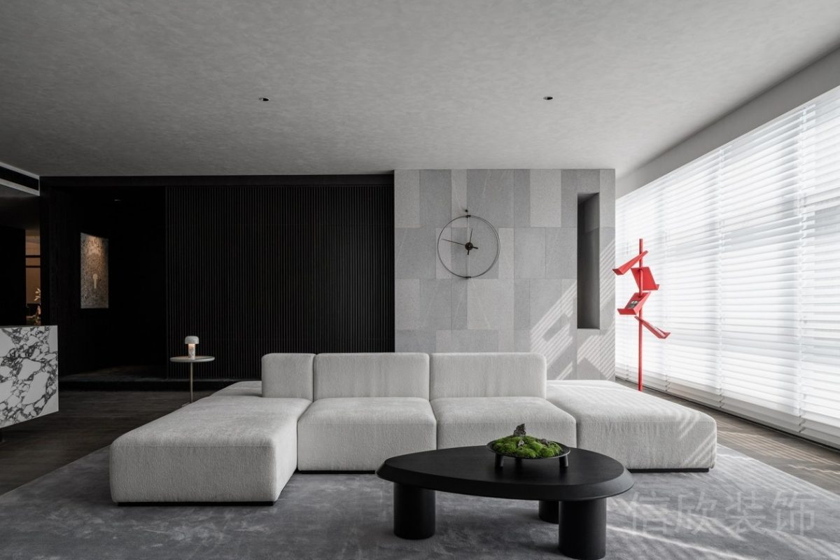 黑色矮桌茶幾設計客廳效果辦公室開放式休息區(qū)百葉窗