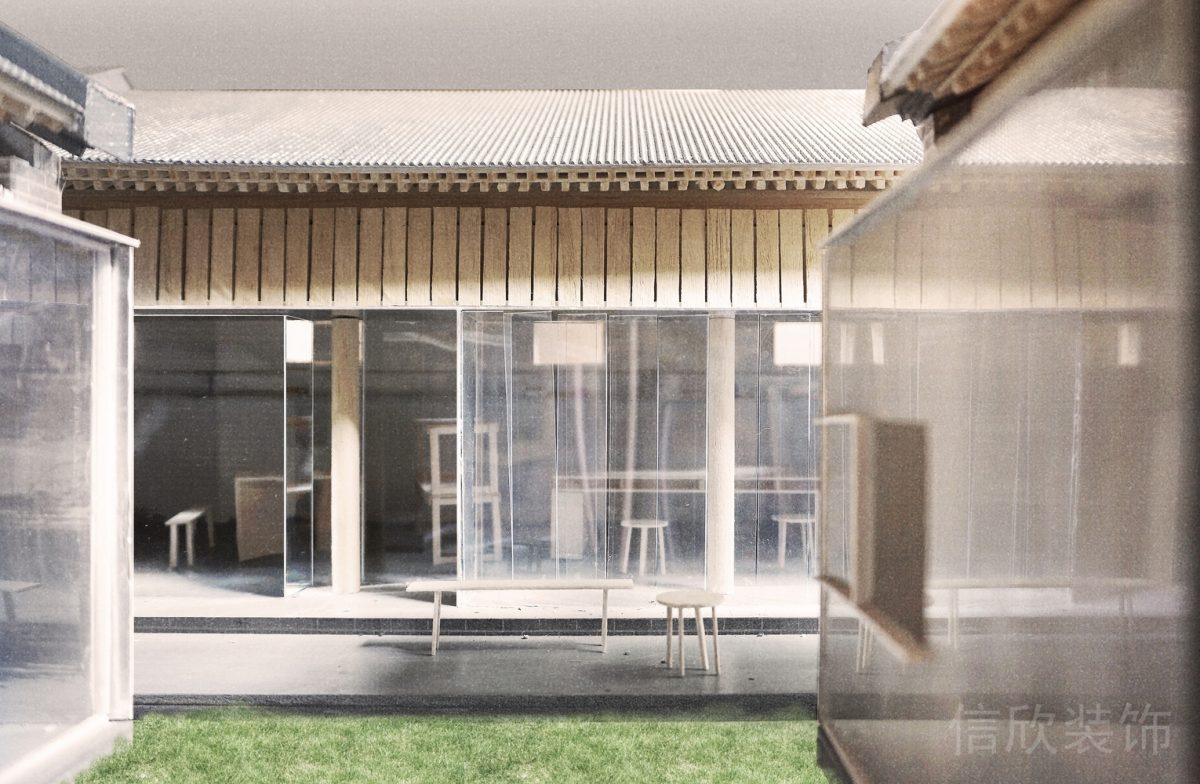 戶外休息區(qū)裝修設計日式效果木質天花設計創(chuàng)意過道玻璃隔斷效果圖