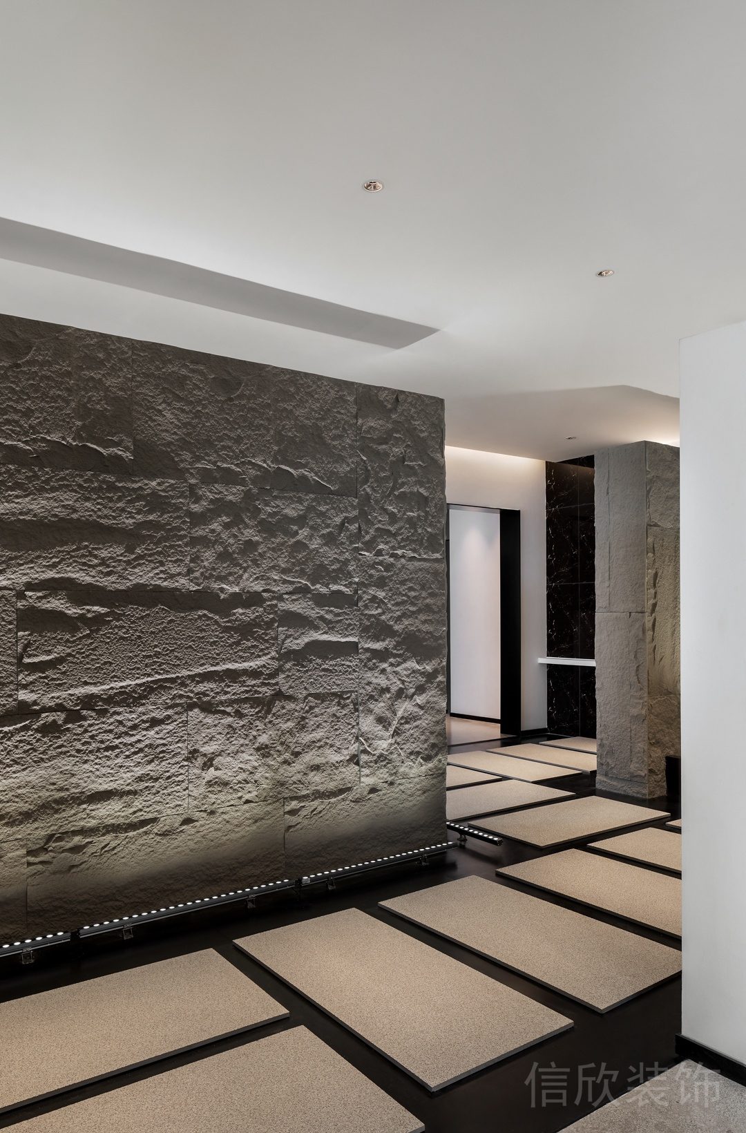 腳燈設(shè)計(jì)辦公室墻體石板材效果圖辦公室過道