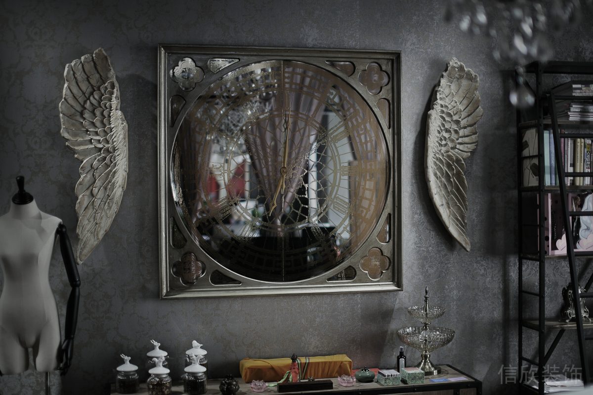 鏡面裝修墻體設(shè)計(jì)灰色調(diào)復(fù)古辦公室裝修圖