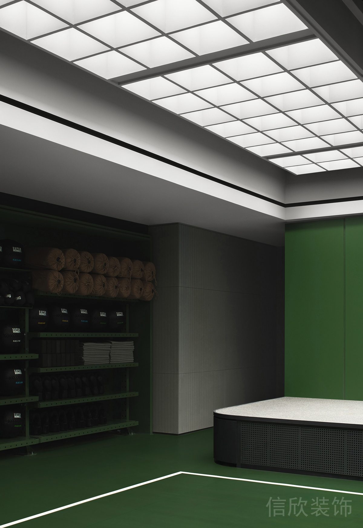 綠色地板裝修效果圖墻體設(shè)計收納柜健身房裝修