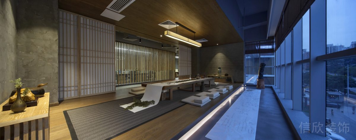 木質(zhì)長桌裝修設(shè)計(jì)榻榻米效果會議室裝修