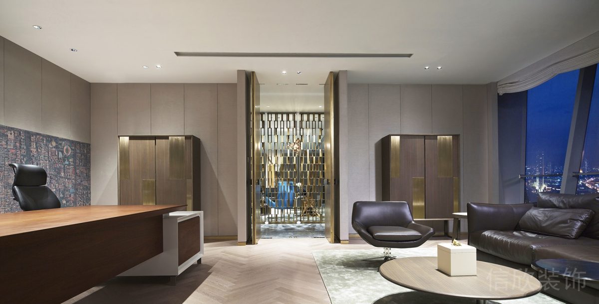 皮革沙發(fā)裝修設(shè)計(jì)商務(wù)風(fēng)領(lǐng)導(dǎo)辦公室效果圖木飾面真皮效果