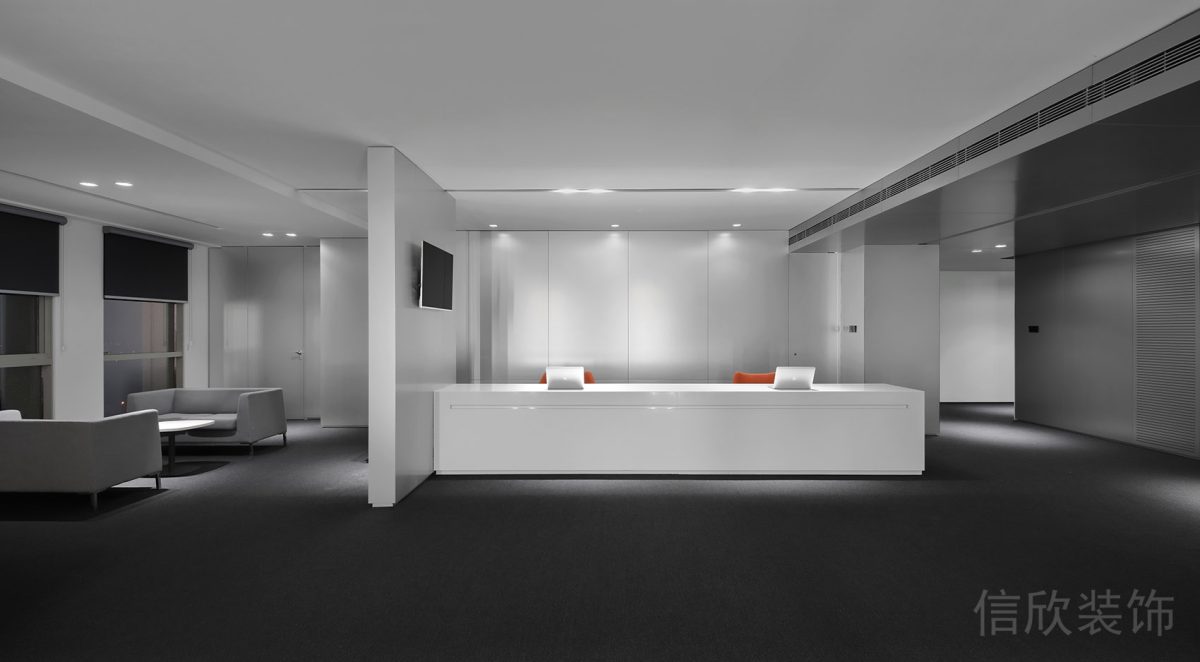 前臺區(qū)裝修設(shè)計現(xiàn)代極簡風裝修地毯效果燈飾設(shè)計
