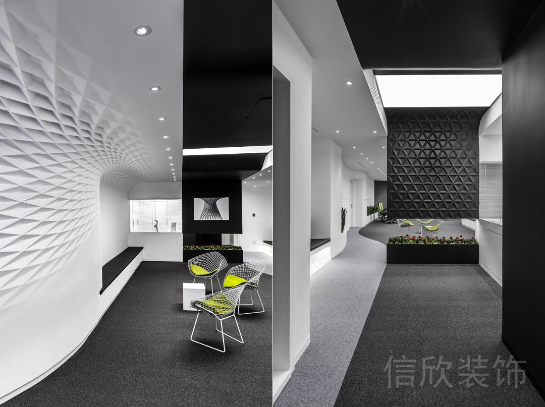 吸頂燈裝修設(shè)計(jì)黑白色調(diào)現(xiàn)代簡約風(fēng)休息區(qū)過道裝修辦公室