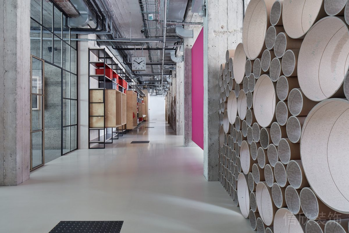 圓筒紙片疊加設(shè)計(jì)鋁合金置物架裝修辦公室過道設(shè)計(jì)圖