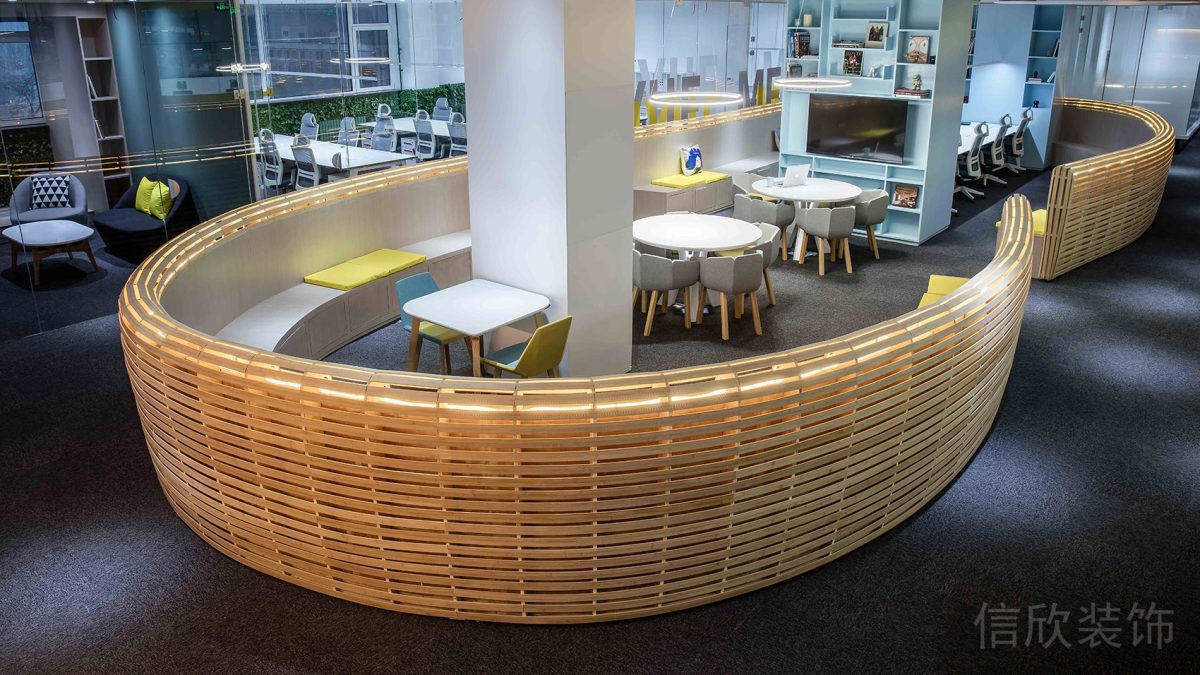 竹編弧線(xiàn)設(shè)計(jì)辦公室休息區(qū)員工開(kāi)放式休息區(qū)