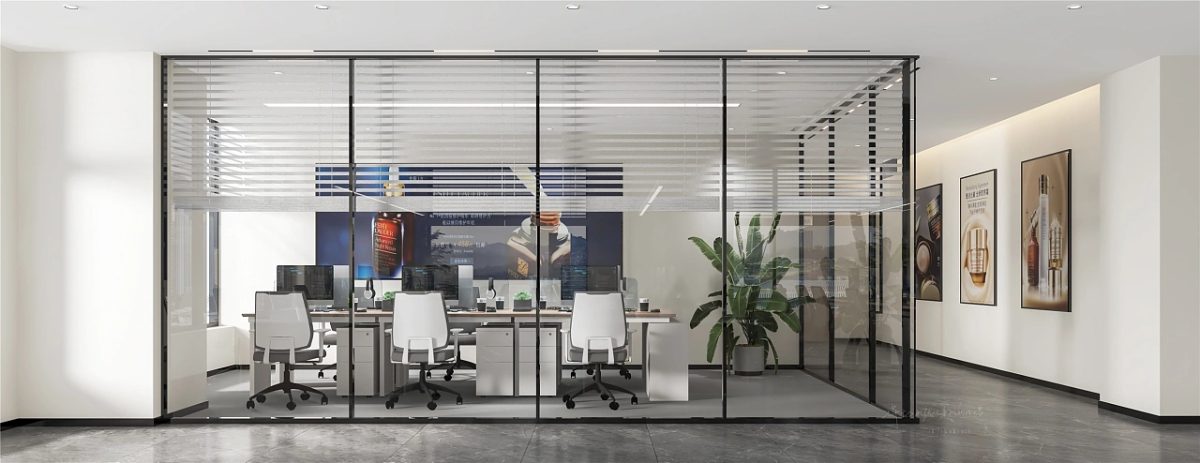 辦公室玻璃隔斷黑色金屬邊框效果圖裝修大理石瓷磚設(shè)計圖