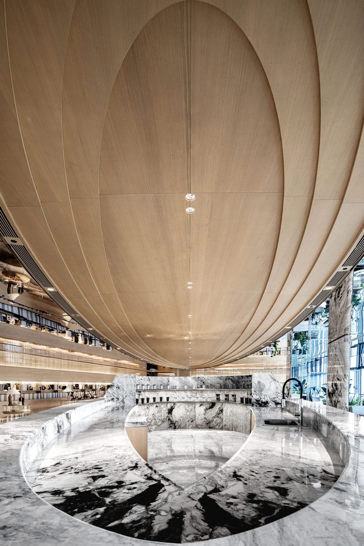 辦公室木飾面裝修設(shè)計(jì)效果大理石水墨畫(huà)環(huán)形茶水間裝修