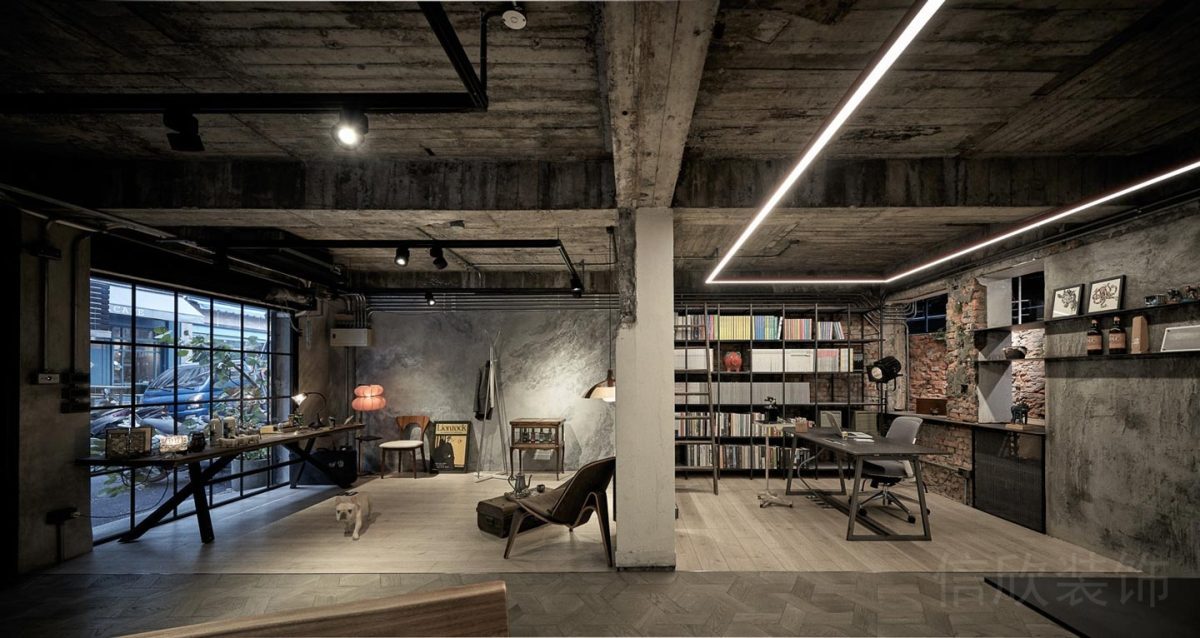 辦公室裝修灰色調(diào)墻柱效果木制天花設(shè)計辦公室裝修