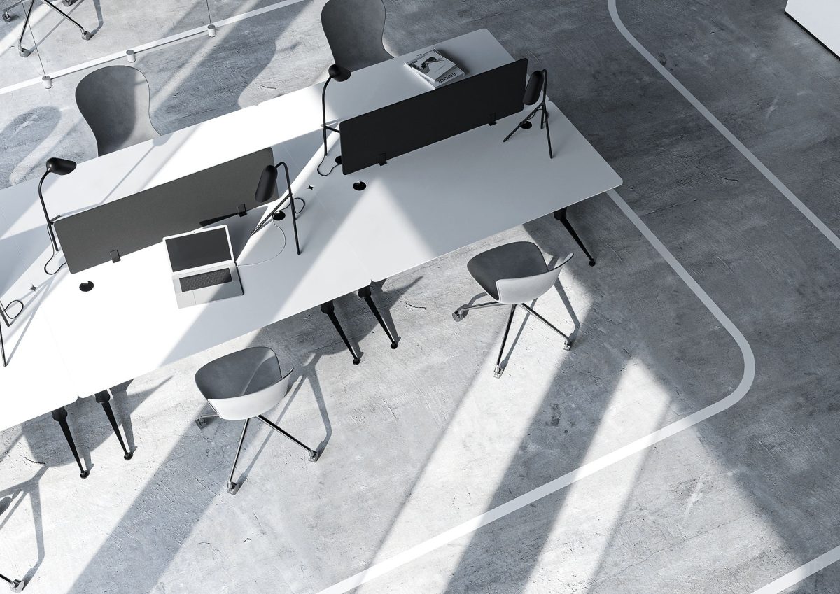 辦公室裝修面對(duì)面式設(shè)計(jì)地板線(xiàn)條劃分區(qū)域設(shè)計(jì)金屬效果