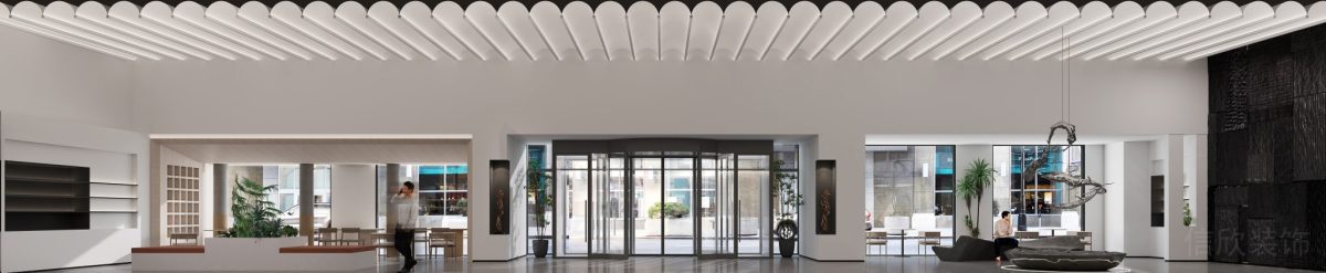 玻璃隔斷辦公室設(shè)計(jì)直線(xiàn)過(guò)道裝飾圖通體白色鏤空天花裝修