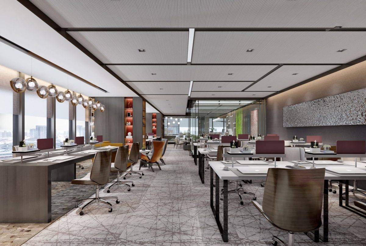 瓷磚地板設(shè)計(jì)大理石設(shè)計(jì)多人工位效果辦公室