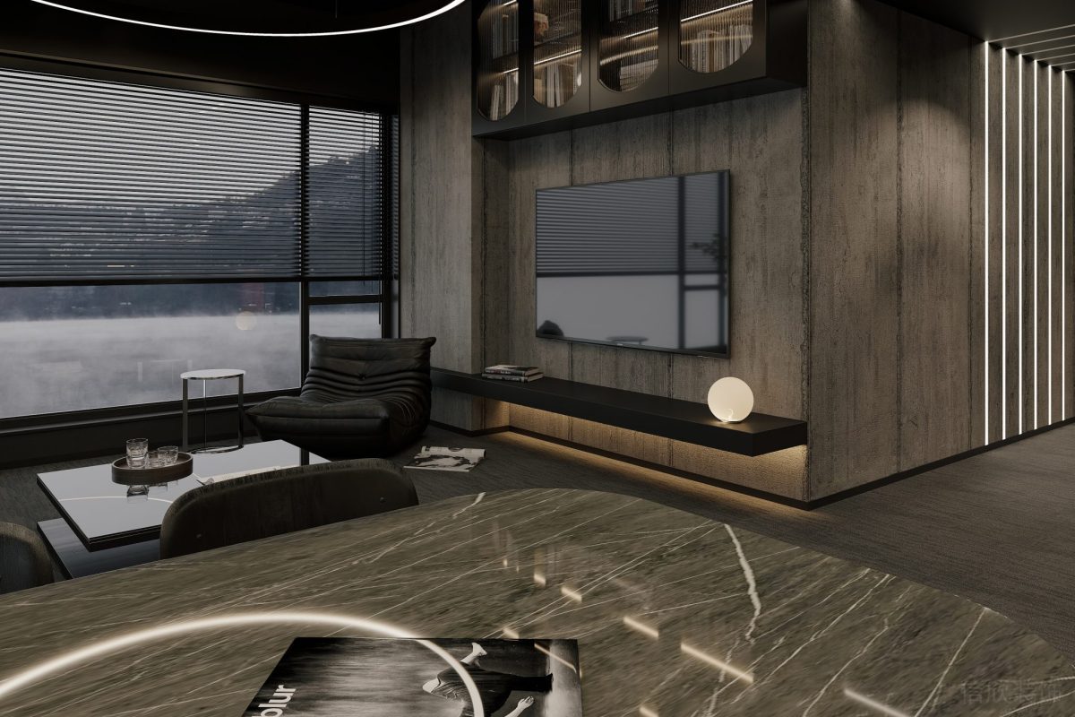 大理石就餐區(qū)過道休息區(qū)辦公室裝修效果現(xiàn)代工業(yè)風設計圖