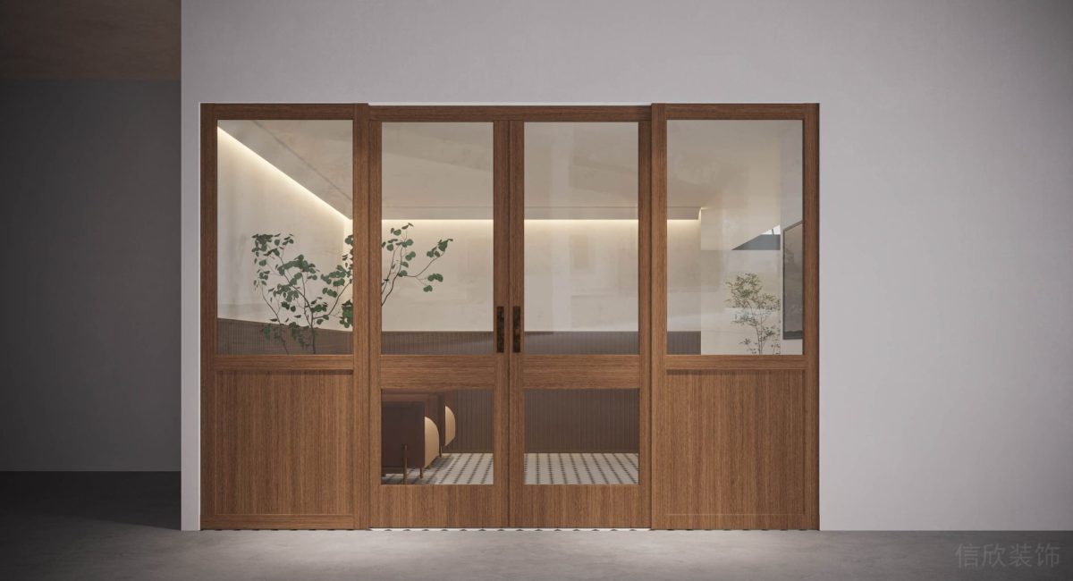 定制辦公室設(shè)計(jì)木飾面過(guò)道智能日式平推門(mén)效果