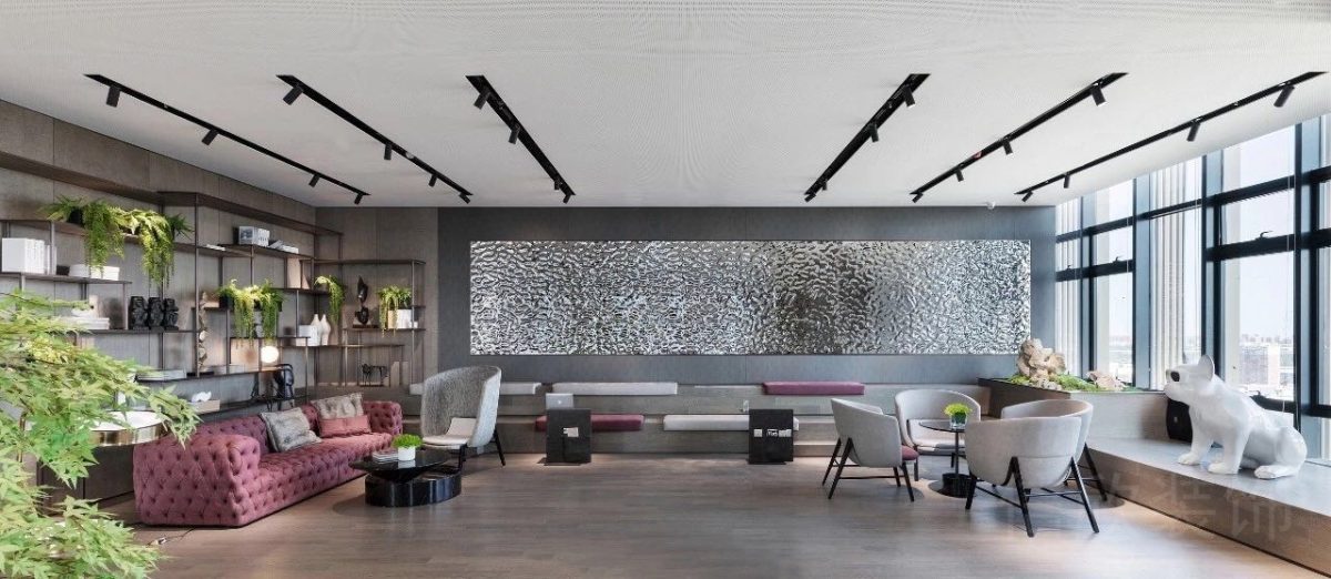 粉色沙發(fā)開(kāi)放式休息區(qū)射燈休息區(qū)設(shè)計(jì)辦公室