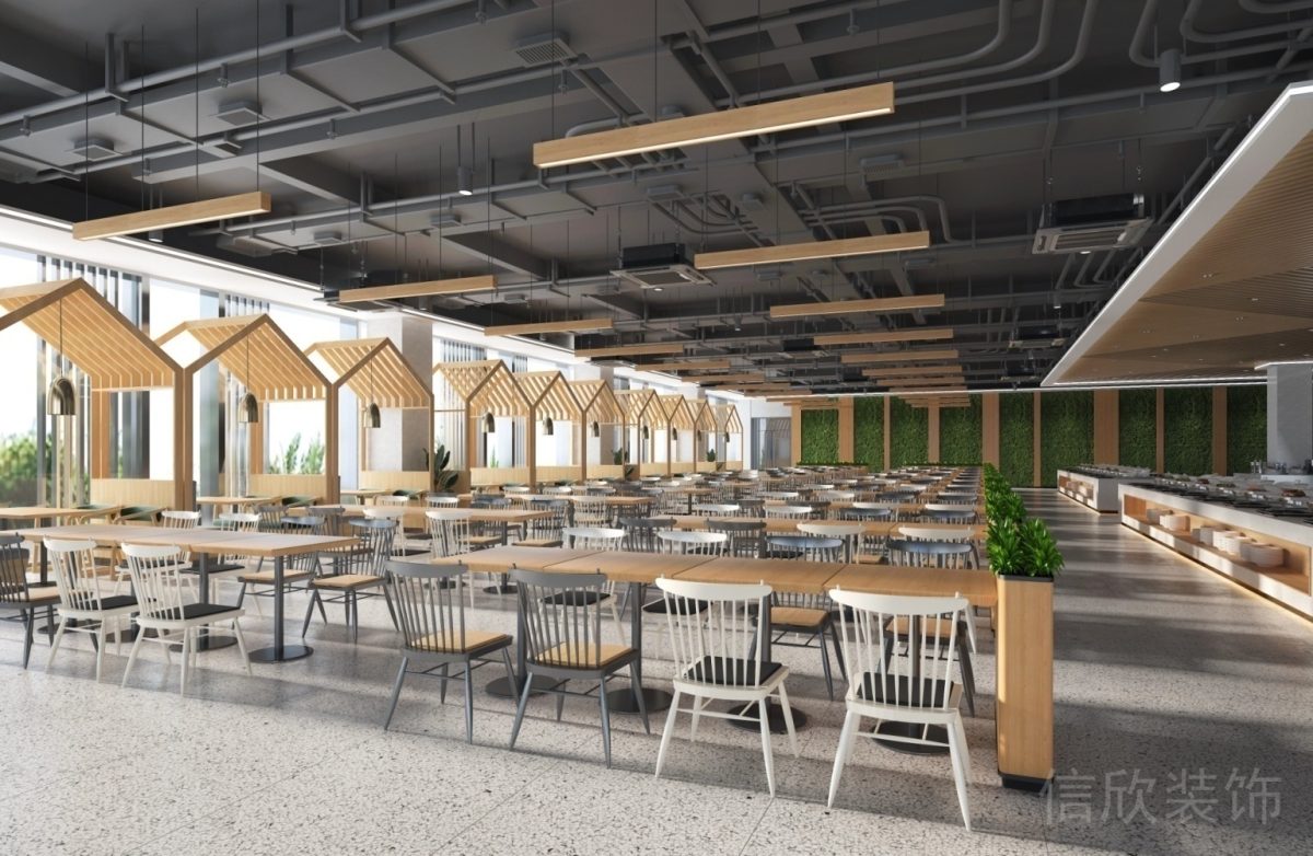 工業(yè)風(fēng)員工就餐區(qū)裝修木質(zhì)效果實(shí)木設(shè)計(jì)圖辦公室