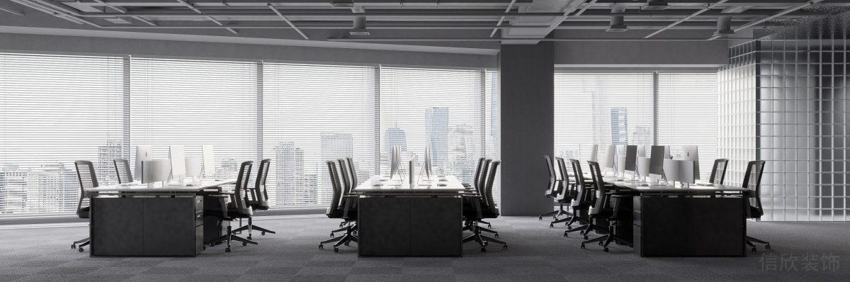 黑白色調(diào)設(shè)計(jì)對(duì)稱式工位設(shè)計(jì)中心效果地毯辦公室