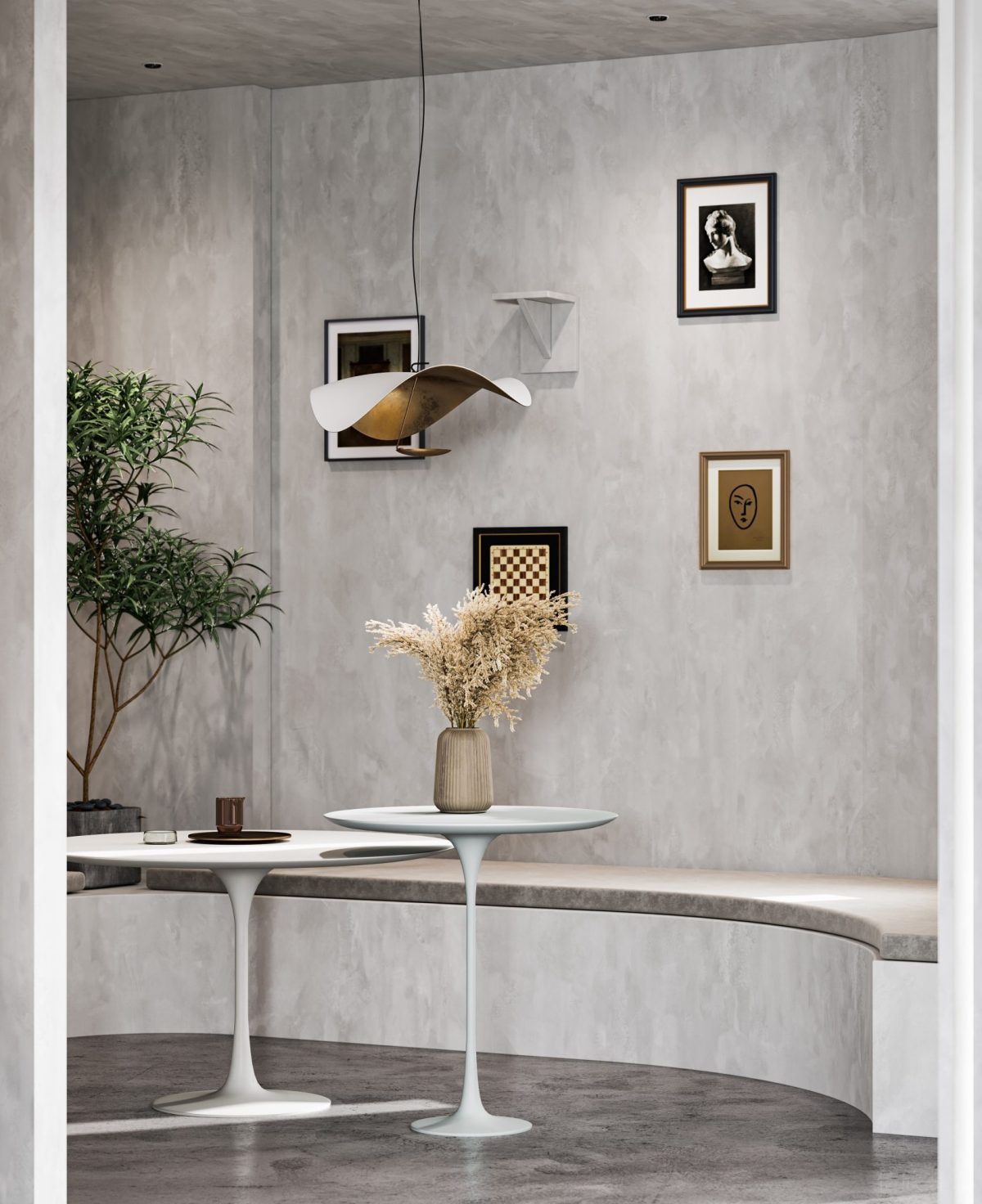 煥新榻榻米設(shè)計(jì)灰色墻體藝術(shù)畫裝飾瓷磚地板工作室裝修