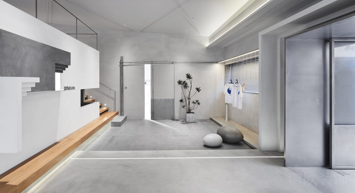 金屬灰色調(diào)pvc地板設(shè)計(jì)地臺木質(zhì)直線設(shè)計(jì)大廳效果休息區(qū)