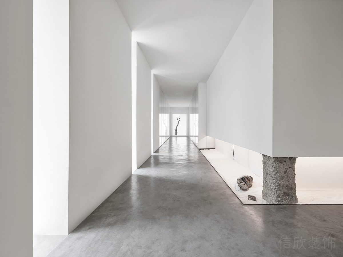 鏤空設(shè)計(jì)白色效果過道辦公室走廊裝修灰色調(diào)pvc效果圖