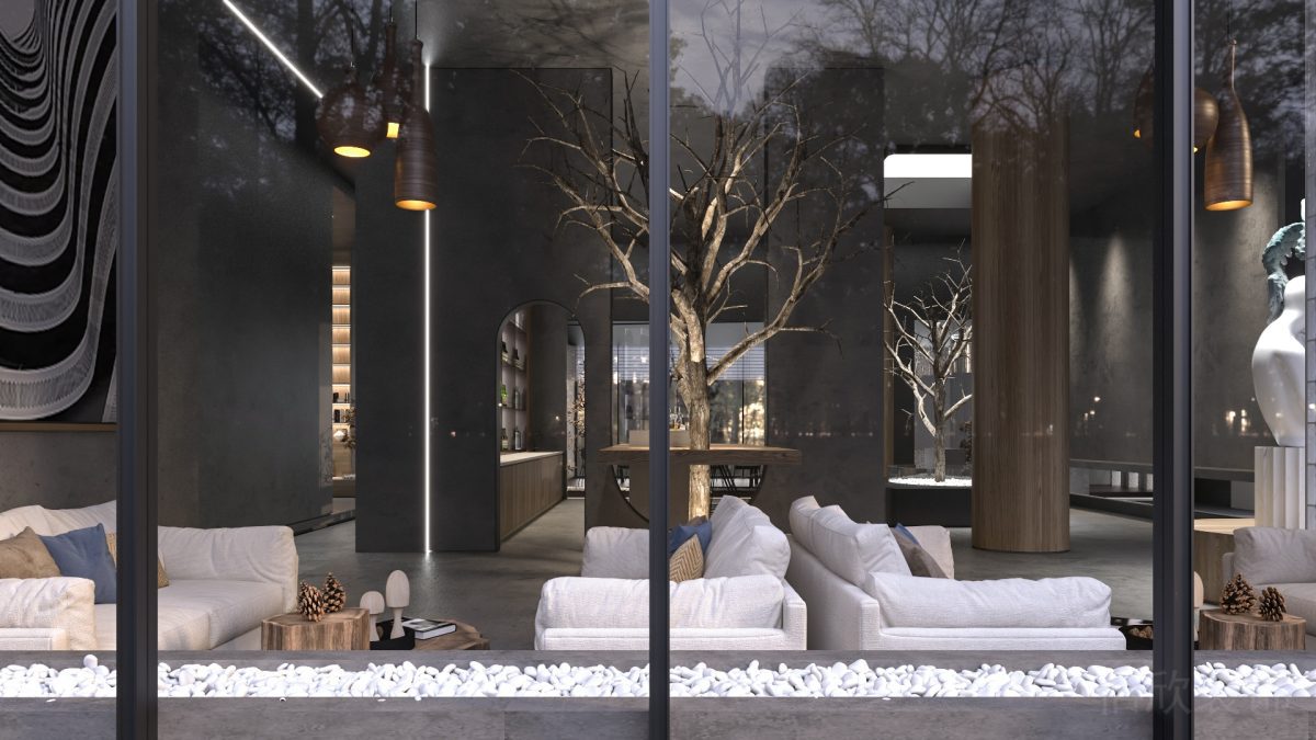 面對面洽談區(qū)辦公室裝修設(shè)計(jì)效果黑色金屬邊框辦公室設(shè)計(jì)