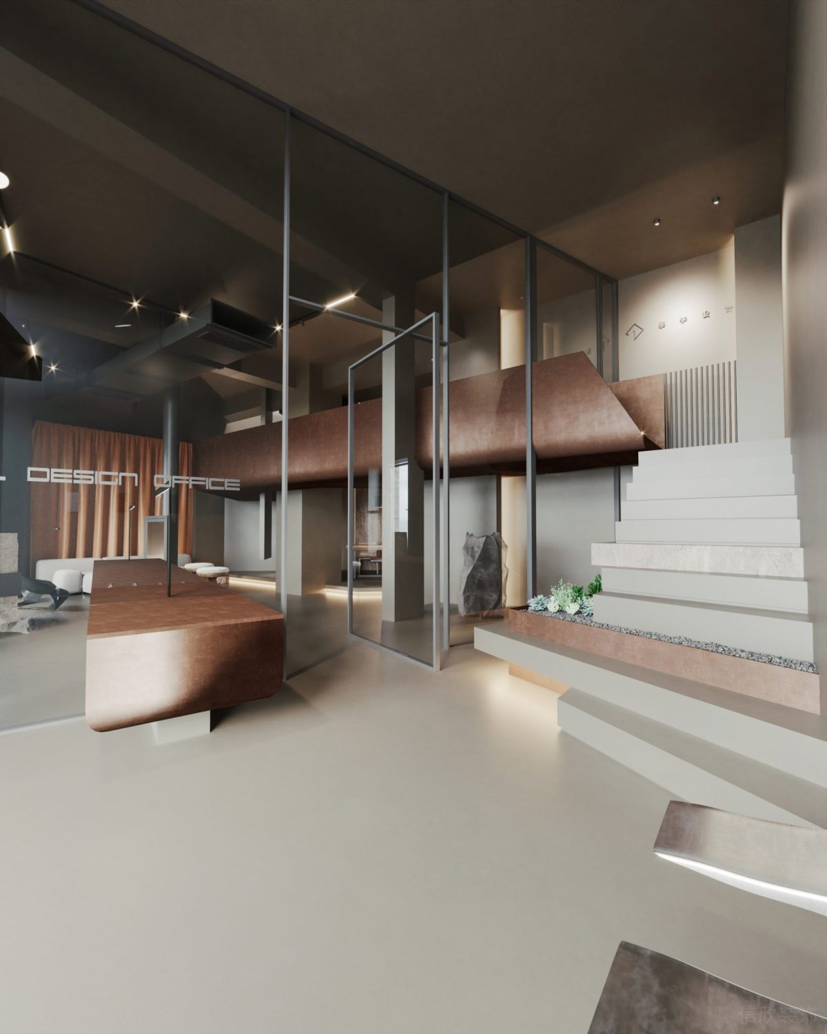 木飾面裝修階梯式過(guò)道裝修效果辦公室裝修簡(jiǎn)約風(fēng)