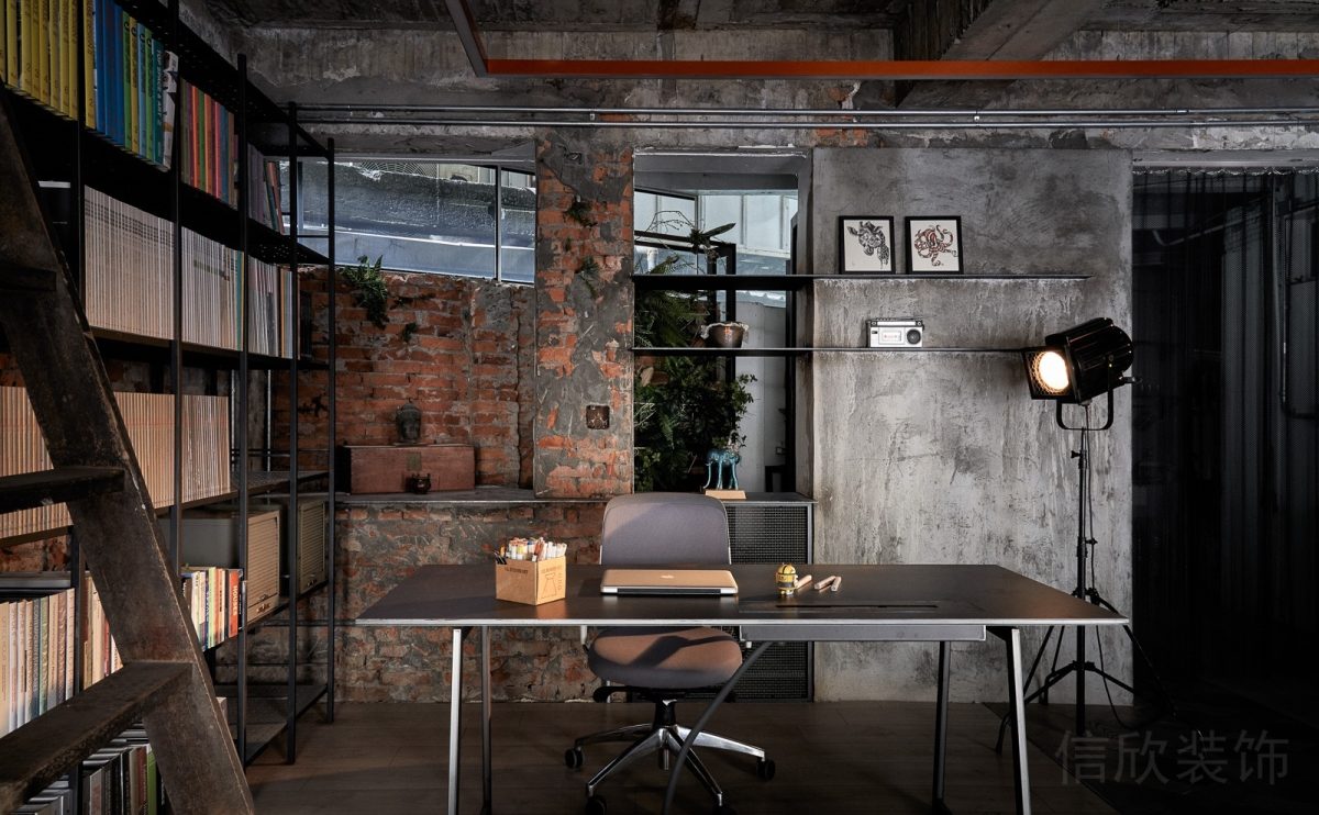 木制書柜設(shè)計獨立設(shè)計裝修效果效果復(fù)古工業(yè)風(fēng)辦公室玻璃隔斷裝修設(shè)計