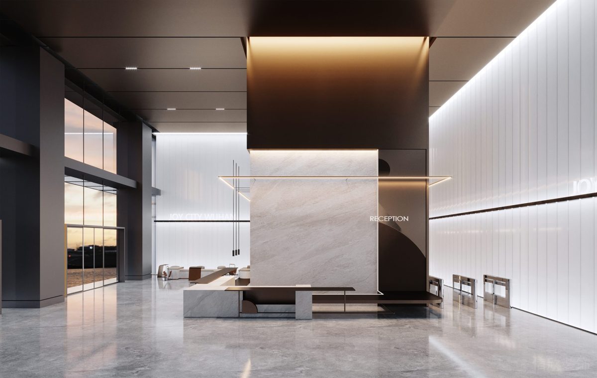 墻柱設計鏡面效果裝修瓷磚設計大理石設計辦公室休息區(qū)