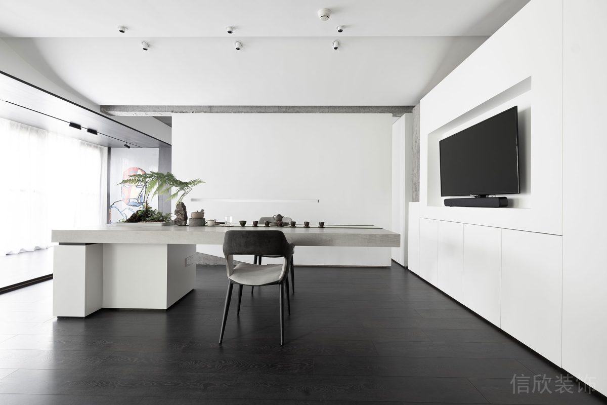 射燈設計內嵌式收納電視柜效果隱形收納柜裝修面對面式洽談區(qū)中式風工作室