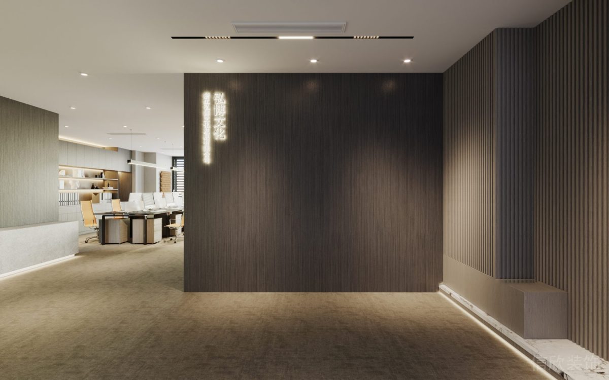 文化館辦公室過(guò)道裝修木飾面效果燈飾裝修圖辦公室