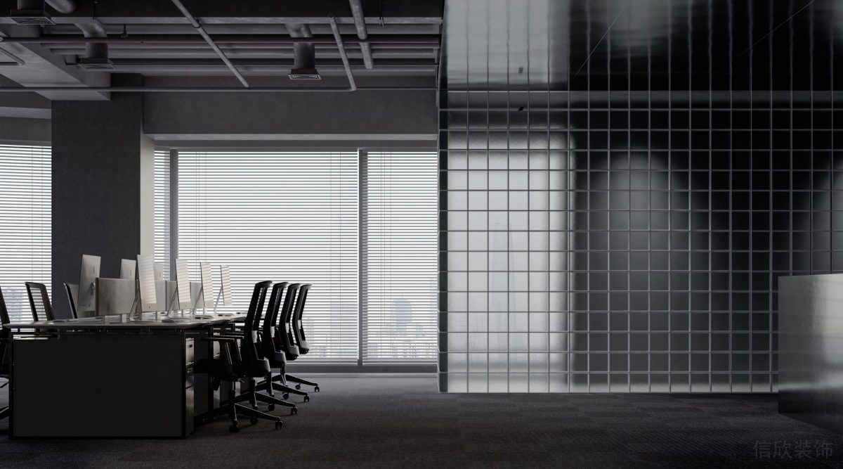 現(xiàn)代簡(jiǎn)約辦公室裝修格子金屬隔斷玻璃隔斷效果裝修圖