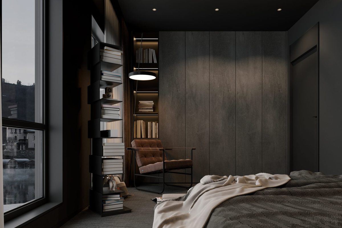 現(xiàn)代簡(jiǎn)約風(fēng)商務(wù)臥室設(shè)計(jì)效果書(shū)柜設(shè)計(jì)辦公室裝修玻璃隔斷