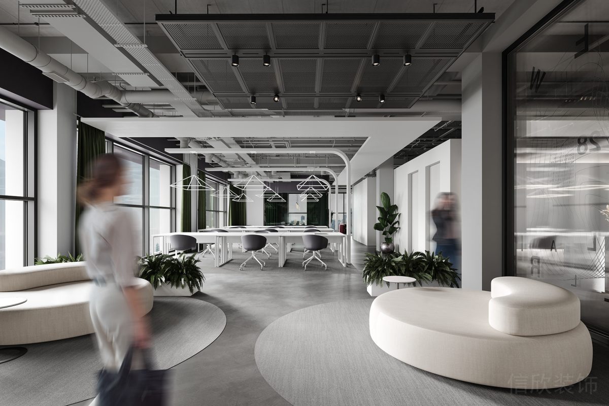 圓形布藝沙發(fā)白色設(shè)計休息區(qū)現(xiàn)代工業(yè)風(fēng)休息區(qū)辦公室