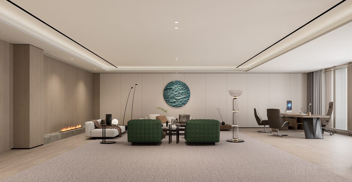 圓形綠色效果裝修辦公室設(shè)計沙發(fā)休息區(qū)裝修總監(jiān)辦公室效果