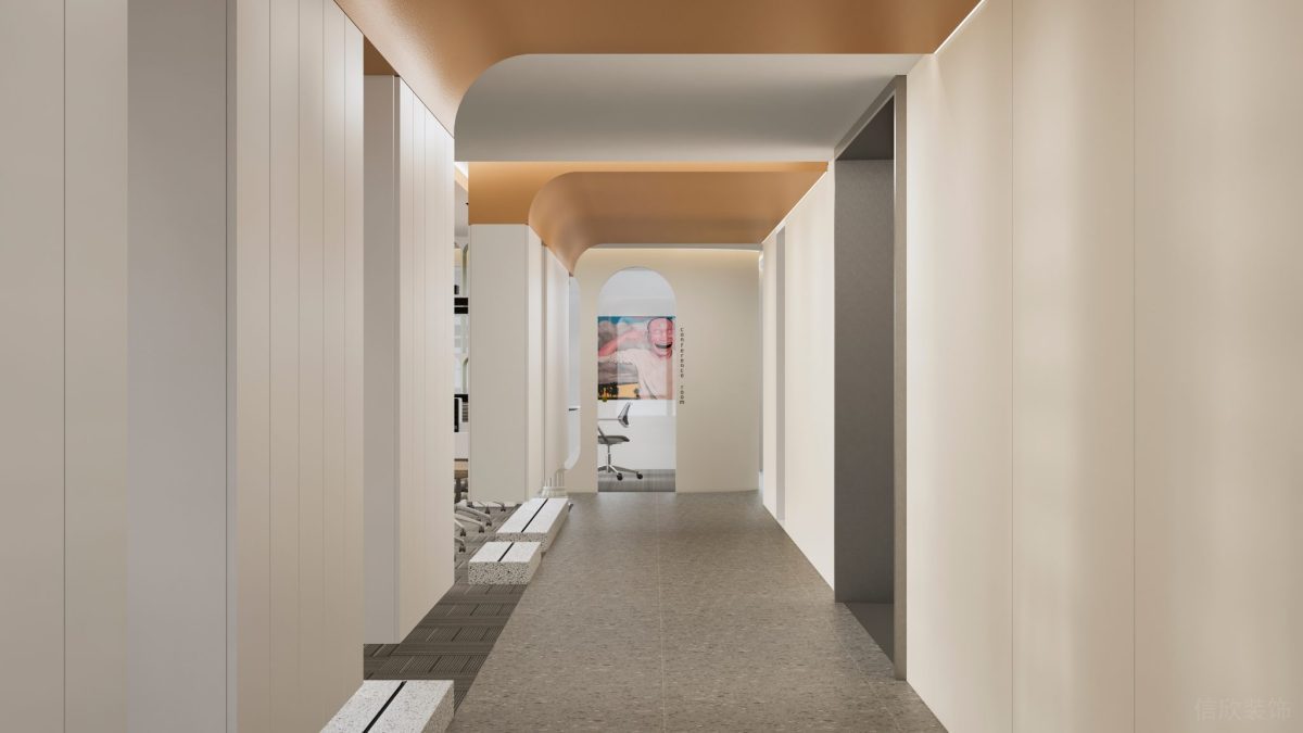 過(guò)道辦公室裝修設(shè)計(jì)效果木質(zhì)天花設(shè)計(jì)大理石地板極簡(jiǎn)風(fēng)設(shè)計(jì)圖