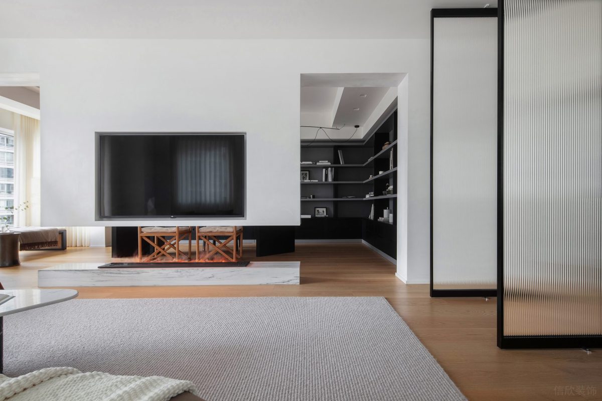 黑色金屬偏軸門設(shè)計(jì)圖玻璃隔斷條紋肌理效果全屋定制辦公室