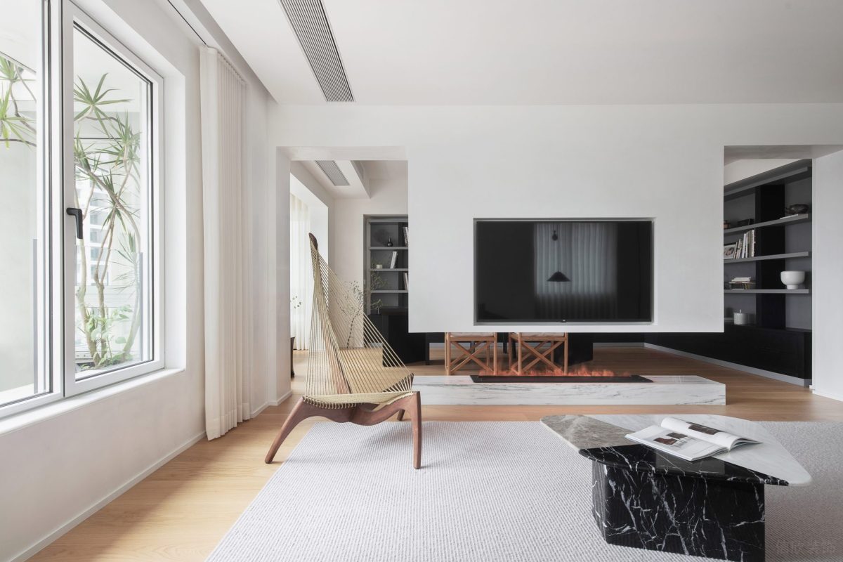 竹編軟裝客廳設(shè)計(jì)鏤空墻體加濕器效果圖