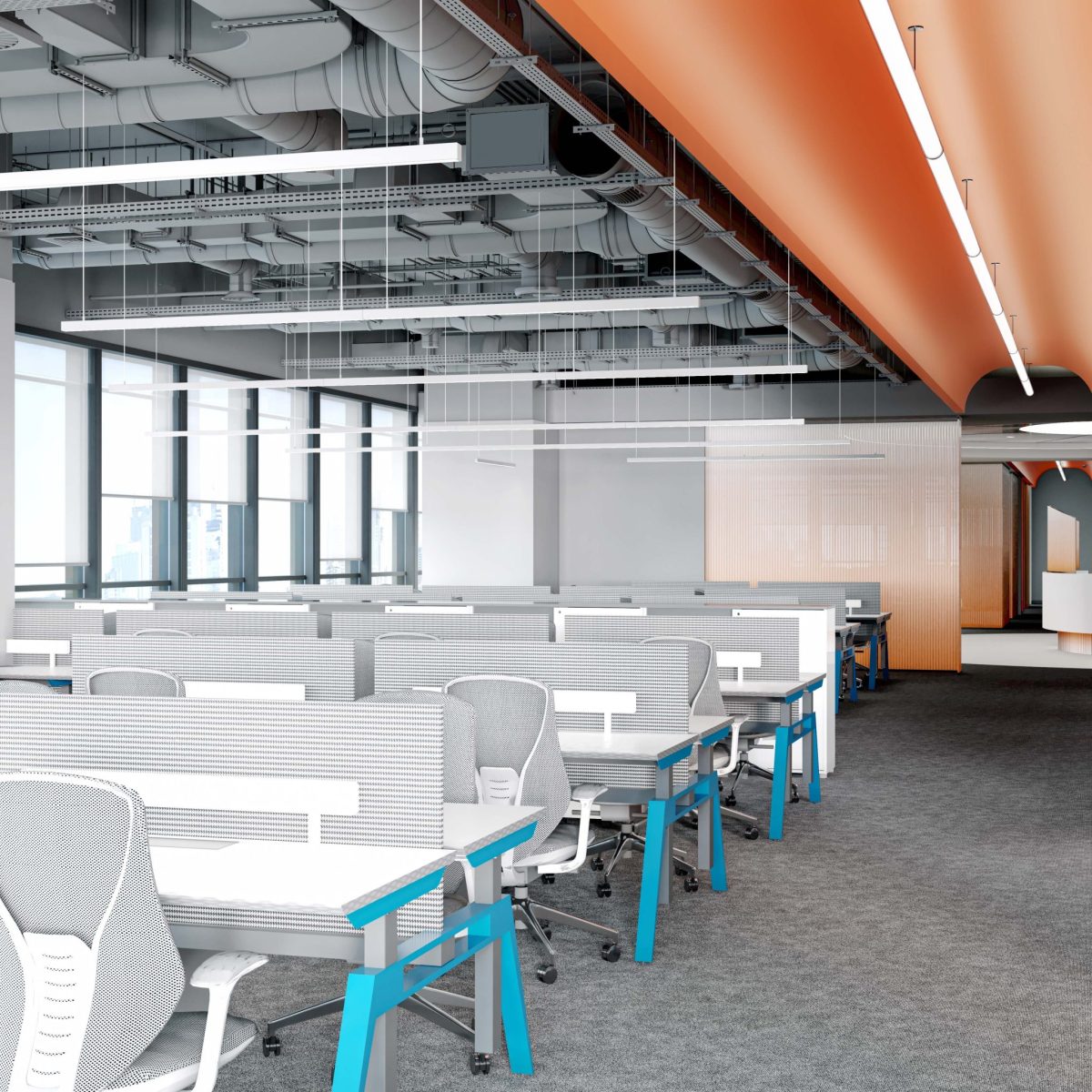 公共辦公區(qū)過道橙色拱形天花吊頂