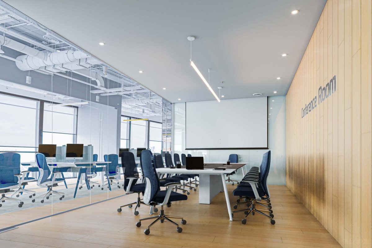 小會議室裝修黃色木地板上墻裝飾